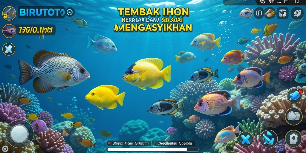 Tangkapan layar gameplay BIRUTOTO dengan aksi tembak ikan yang seru.