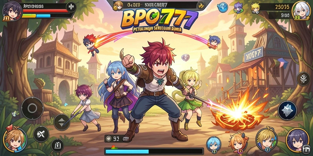 Screenshot BPO777 menampilkan karakter anime bertarung dalam pertempuran dinamis.