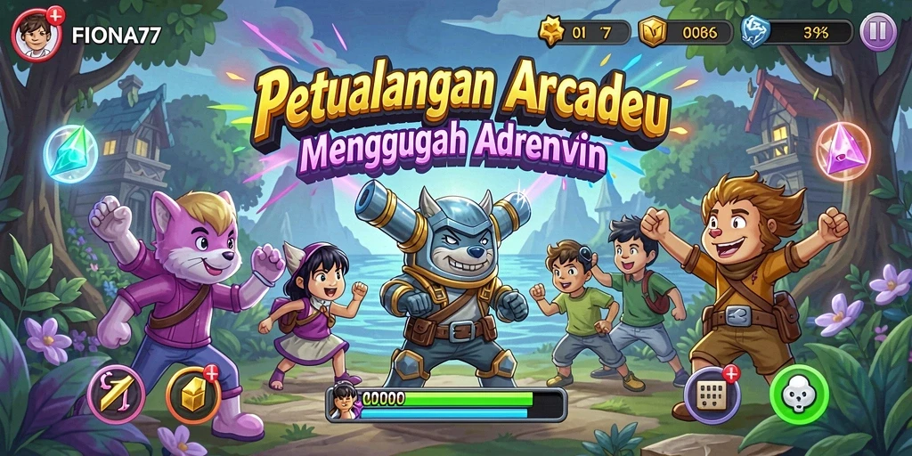 Screenshot utama FIONA77 menampilkan aksi gameplay Arcade yang seru.