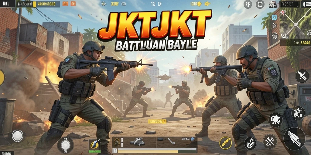 Screenshot gameplay JKTJKT menampilkan aksi pertempuran yang mendebarkan dalam Battle Royale.