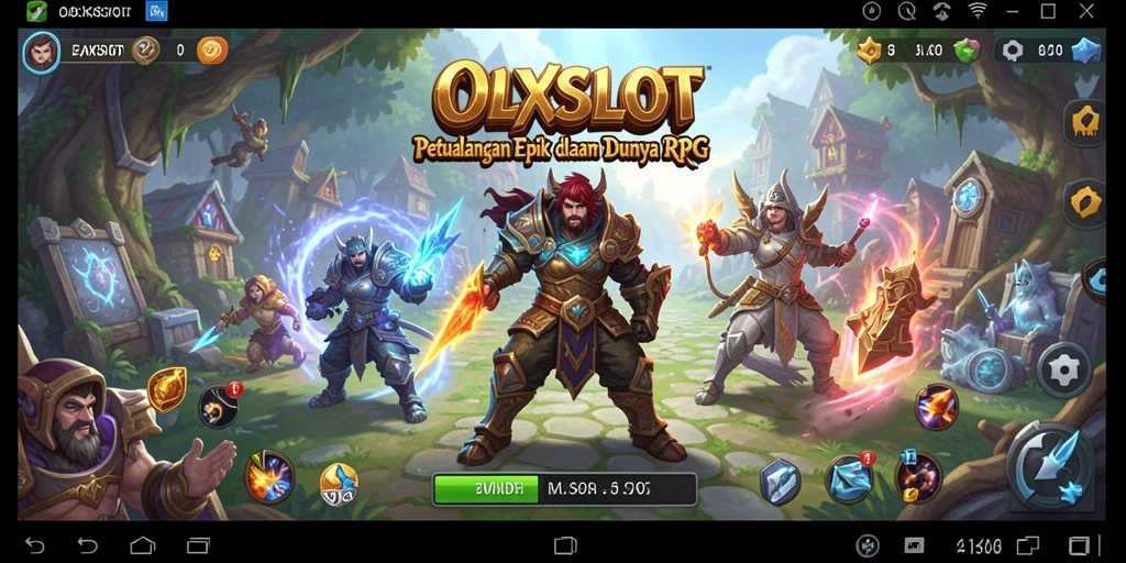 Screenshot utama OLXSLOT yang menampilkan aksi pertarungan RPG yang mendebarkan.