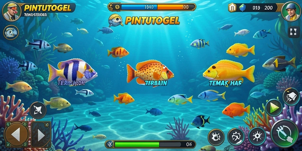 Tampilan gameplay PINTUTOGEL dengan aksi menembak ikan yang seru.