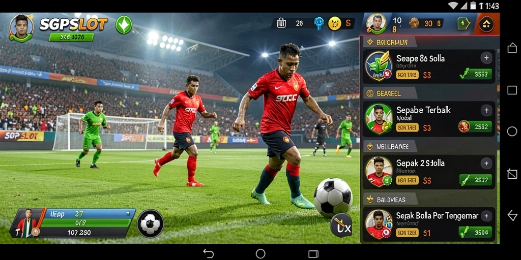 Screenshot gameplay SGPSLOT menunjukkan aksi pertandingan sepak bola yang seru.