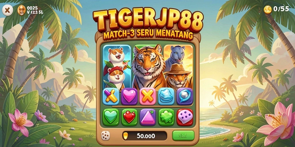 Screenshot TIGERJP88 menampilkan gameplay Match-3 yang seru dan menarik.